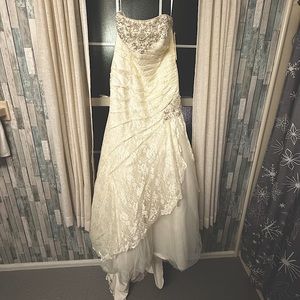 Never worn beaded, lace, fitted wedding dress from David’s Bridal. Tags still on